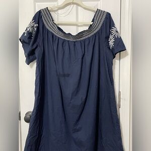 Maternity Dress Size XXL Navy Smocked Off Shoulder Short Sleeve Boho Isabel
